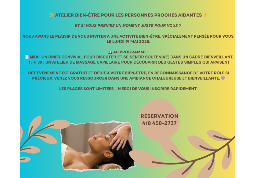 Atelier bien-être pour les personnes proches aidantes : dîner et atelier de massage capillaire